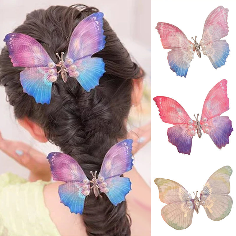 Handmade Elegant Realistic Gradient Color Butterfly Hair Clip