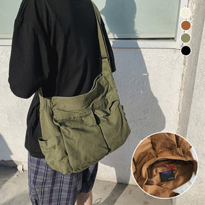 Canvas Solid Color Messenger Bag