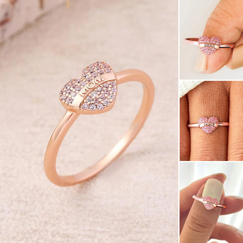 Love Heart Pink Zirconia Ring