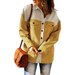 Ladies Fashion Casual Colorblock Loose Lapel Shirt Jacket